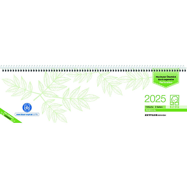 Tischquerkalender Perfo XL Recycling 2025 - 36,2x10,6 cm - 1 Woche auf 2 Seiten - Stundeneinteilung 7 - 20 Uhr - jeder Tag einzeln abtrennbar - 136-0700