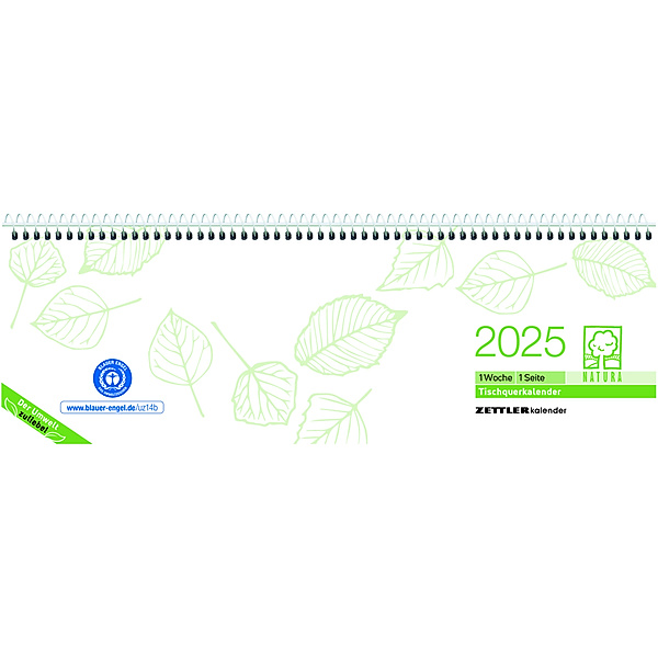 Tischquerkalender Recycling 1W/1S 2025 - 29,6x9,9 cm - 1 Woche auf 1 Seite - Bürokalender mit 60 Seiten - Stundeneinteilung 7 - 19 Uhr - 146-0700
