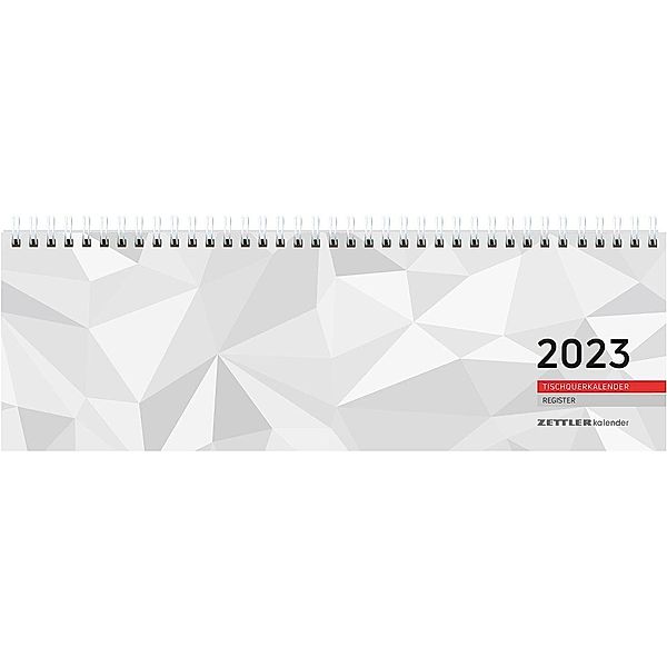 Tischquerkalender Register 2023 - 32x10,5 cm - 1 Woche auf 2 Seiten - Bürokalender mit Registerstanzung - Stundeneinteil