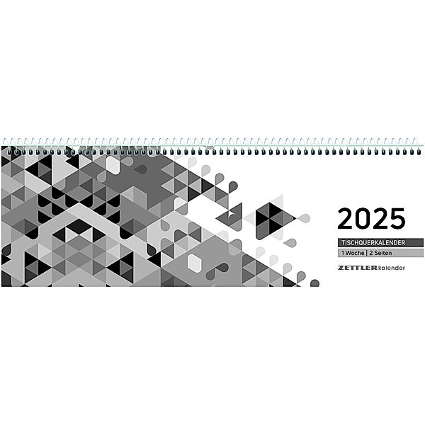 Tischquerkalender schwarz 2025 - 29,6x9,9 cm - 1 Woche auf 2 Seiten - Stundeneinteilung 7 - 19 Uhr - inkl. Jahresübersicht - Bürokalender - 116-0020