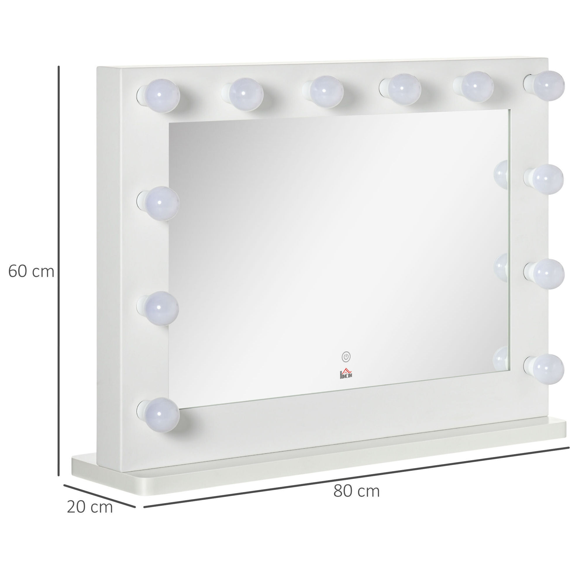 Schminkspiegel mit Beleuchtung 12 LED Metall 47,5x35,5x12cm Weiß
