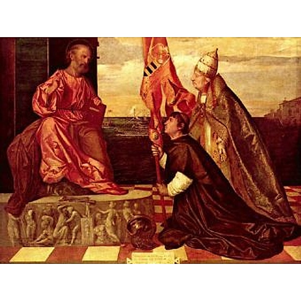 Tizian - Votivbild des Jacopo Pesaro, Papst Alexander VI.empfielt Jacopo Pesaro dem Hl. Petrus - 200 Teile (Puzzle)