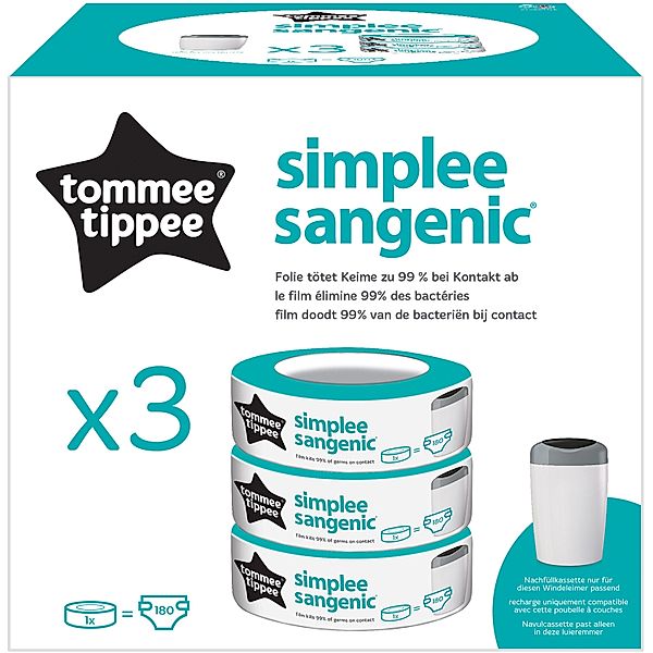 Tommee Tippee Nachfüllkassetten für Simplee Sangenic Windeleimer, 3er Set