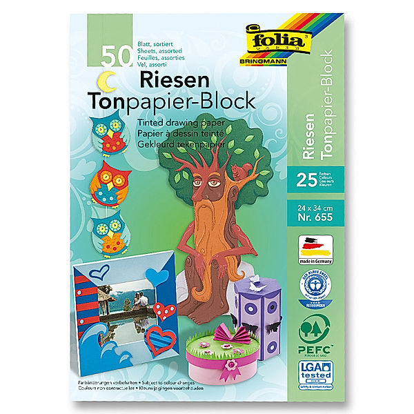 folia Tonpapier-Block RIESEN 50-teilig in bunt