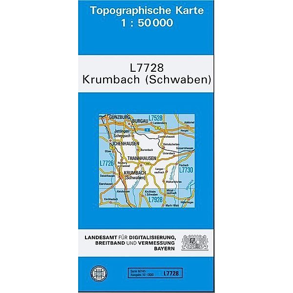 Topographische Karte Bayern Krumbach (Schwaben)