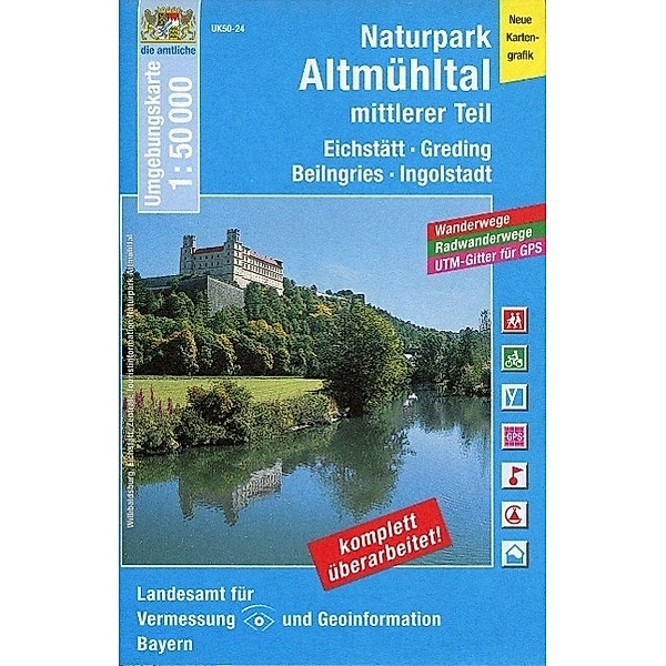 Topographische Karte Bayern Naturpark Altmühltal, mittlerer Teil