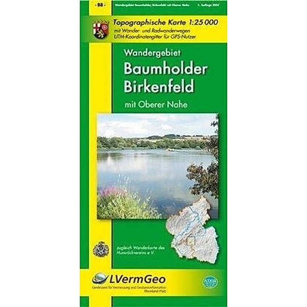 Topographische Karte Rheinland-Pfalz Wandergebiet Baumholder, Birkenfeld mit Oberer Nahe