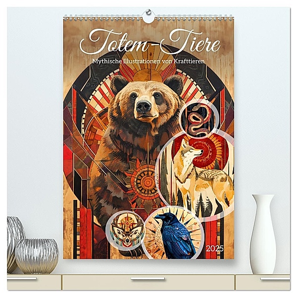 Totem-Tiere - Mythische Illustrationen von Krafttieren (hochwertiger Premium Wandkalender 2025 DIN A2 hoch), Kunstdruck in Hochglanz, Calvendo, Anja Frost