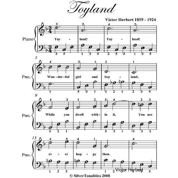 Toyland Easy Piano Sheet Music, Victor Herbert