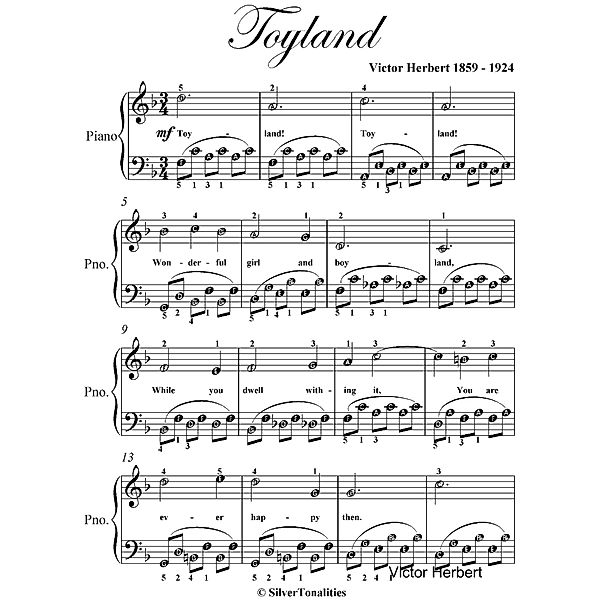 Toyland Easy Piano Sheet Music With Alberti Style Bass, Victor Herbert