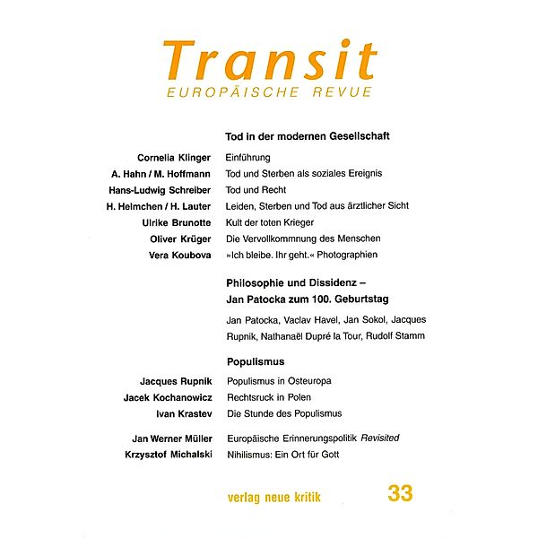 Transit 33. Europäische Revue, Cornelia Klinger, Hans-Ludwig Schreiber, Jacques Rupnik