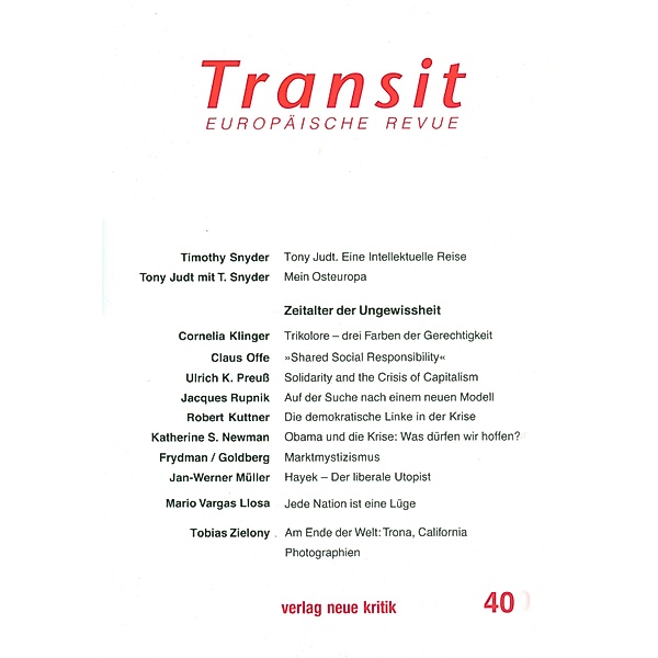 Transit 40. Europäische Revue, Ulrich K. Preuß, Claus Offe, Timothy Snyder