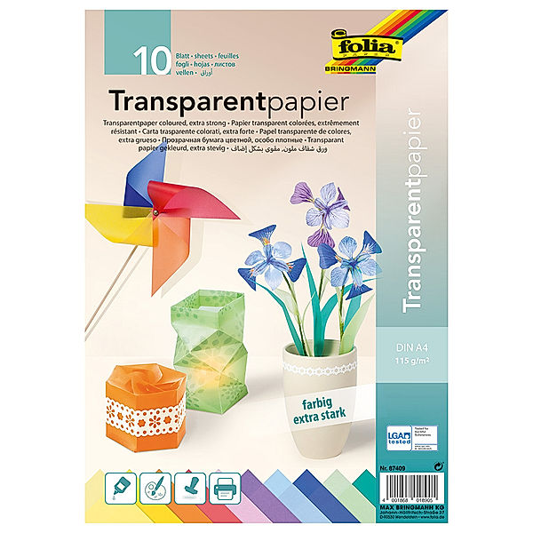 folia Transparentpapier COLORS 10-teilig in bunt