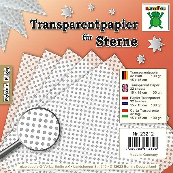 Transparentpapier für Sterne Weiss mit Punkten in Silber Metallic 15 x 15 cm