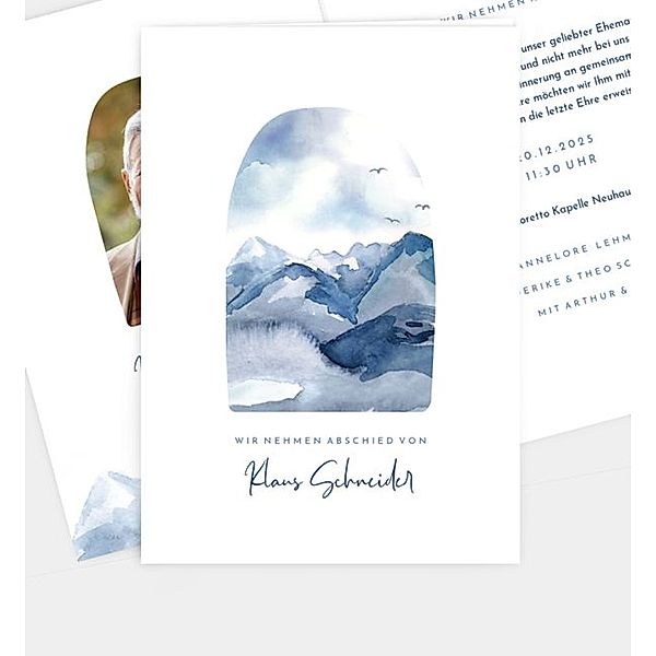 Trauerkarte Blaue Berge, Klappkarte hoch (120 x 170mm)