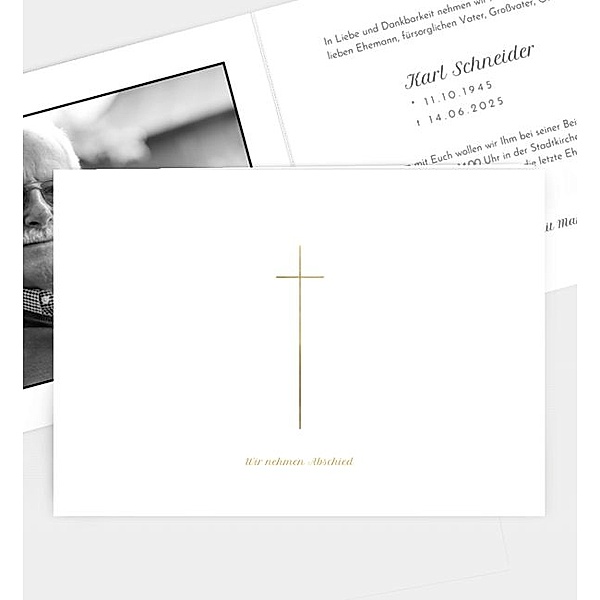 Trauerkarte Goldkreuz, Klappkarte quer (170 x 120mm)