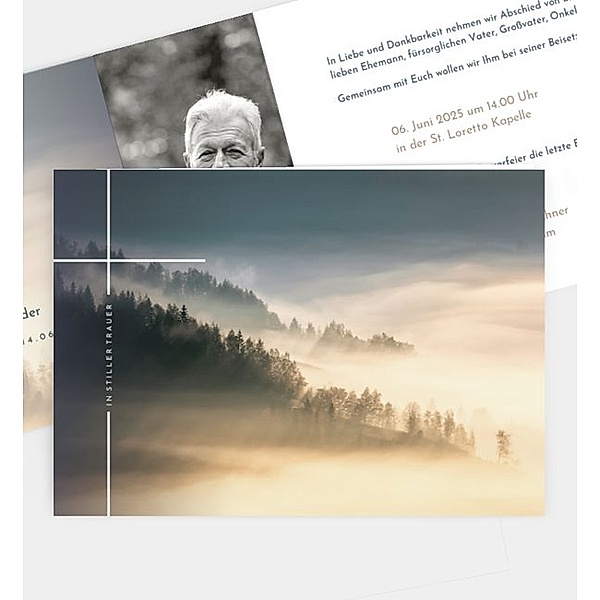 Trauerkarte Sanfter Ausblick · Wolken, Klappkarte quer (170 x 120mm)
