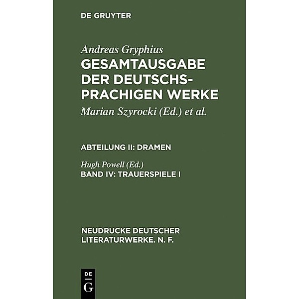 Trauerspiele I / Neudrucke deutscher Literaturwerke. N. F. Bd.12