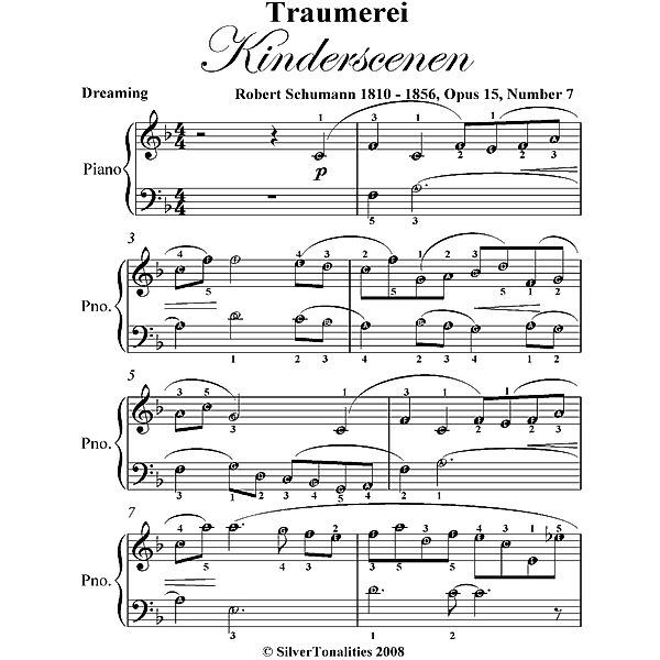 Traumerei Easy Piano Sheet Music, Robert Schumann
