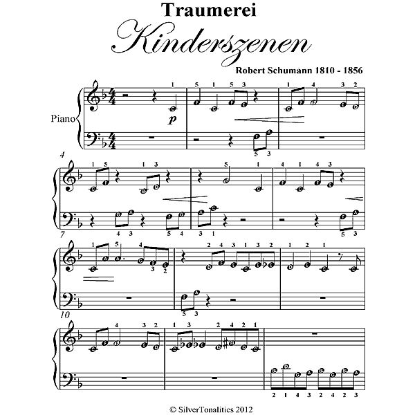 Traumerei Kinderszenen Beginner Piano Sheet Music, Robert Schumann