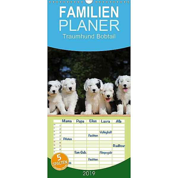 Traumhund Bobtail - Familienplaner hoch (Wandkalender 2019 , 21 cm x 45 cm, hoch), Sigrid Starick