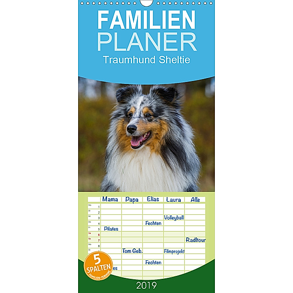 Traumhund Sheltie - Familienplaner hoch (Wandkalender 2019 , 21 cm x 45 cm, hoch), Sigrid Starick