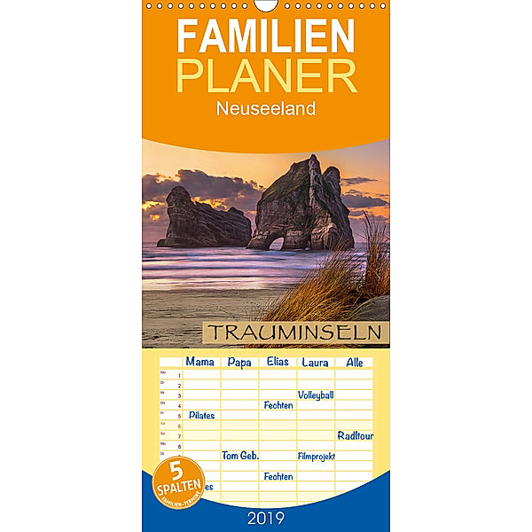 Trauminseln Neuseeland - Familienplaner hoch (Wandkalender 2019 , 21 cm x 45 cm, hoch), Stefanie Pappon