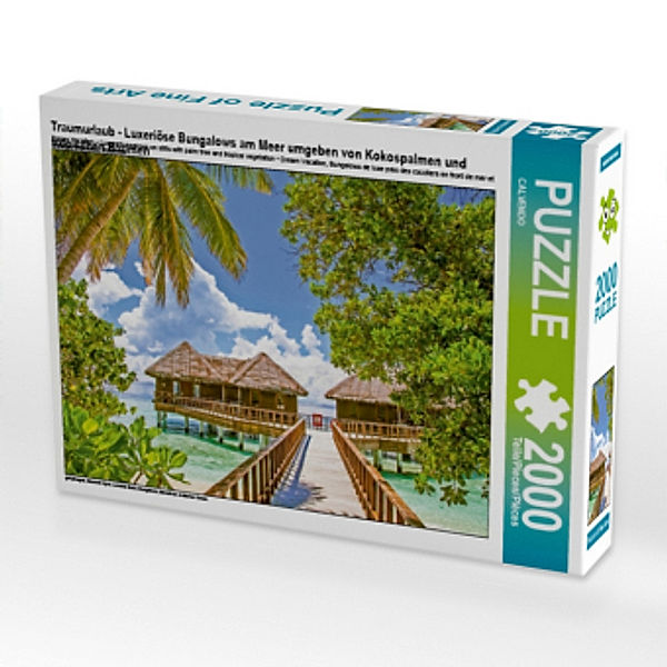 Traumurlaub - Luxeriöse Bungalows am Meer umgeben von Kokospalmen und tropischen Bäumen (Puzzle), Calvendo