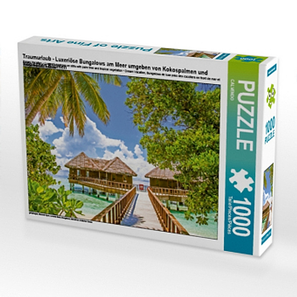 Traumurlaub - Luxeriöse Bungalows am Meer umgeben von Kokospalmen und tropischen Bäumen (Puzzle), Calvendo