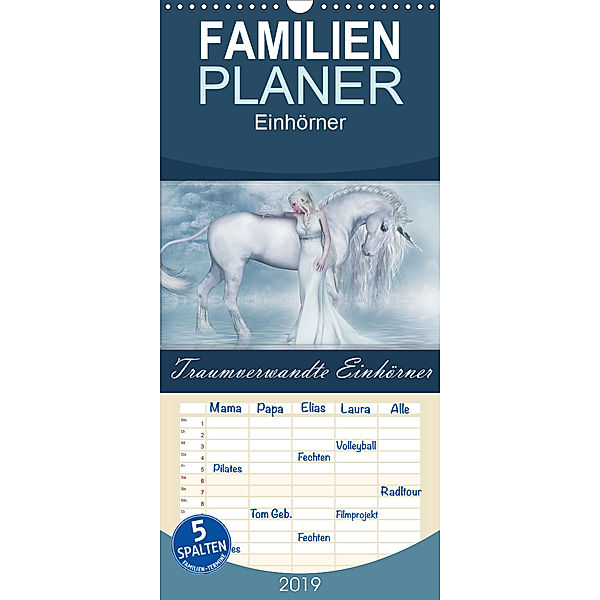 Traumverwandte Einhörner - Familienplaner hoch (Wandkalender 2019 , 21 cm x 45 cm, hoch), Andrea Tiettje