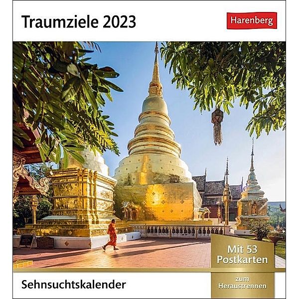 Traumziele Sehnsuchtskalender 2023. Reise-Kalender mit 12 atemberaubenden Postkarten der schönsten Reiseziele der Welt.