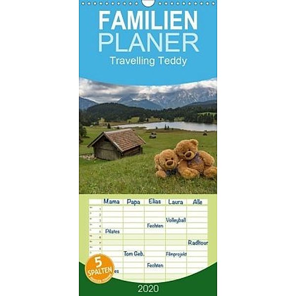 Travelling Teddy - Familienplaner hoch (Wandkalender 2020 , 21 cm x 45 cm, hoch)