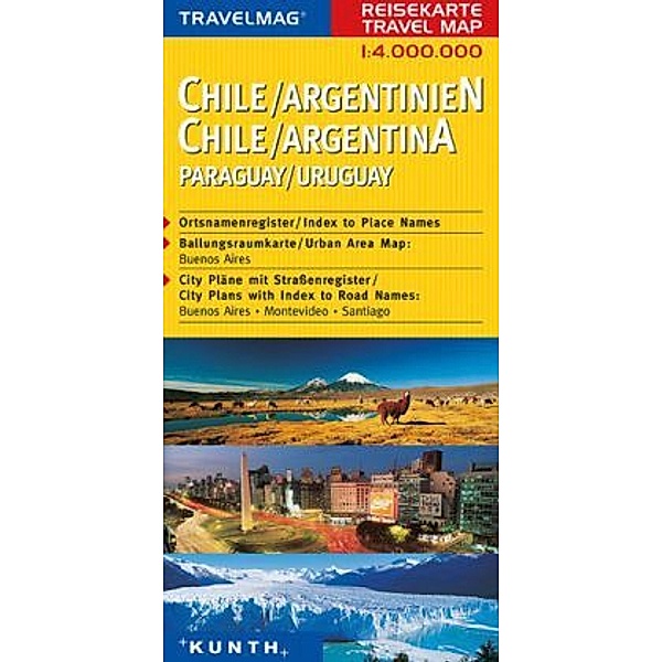 Travelmag Reisekarte Chile, Argentinien, Paraguay, Uruguay. Chile, Argentina, Paraguay, Uruguay