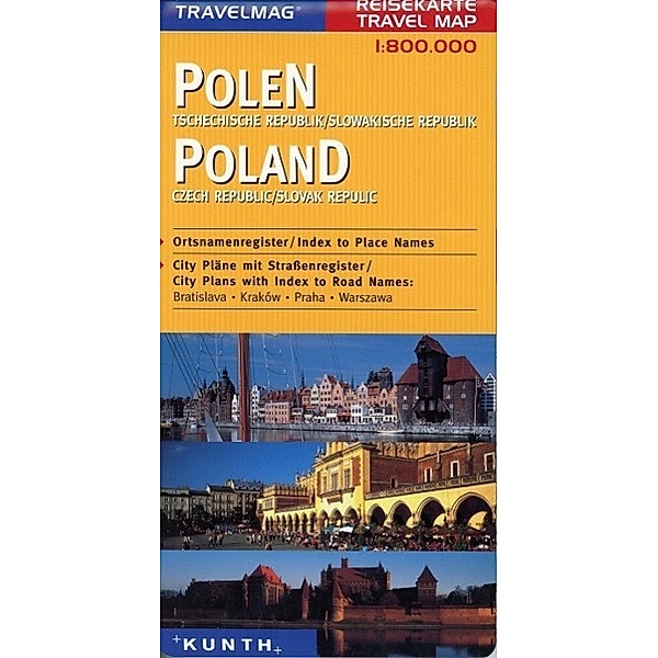 Travelmag Reisekarte Polen, Tschechische Republik, Slowakische Republik. Poland, Czech Republic, Slovak Republic