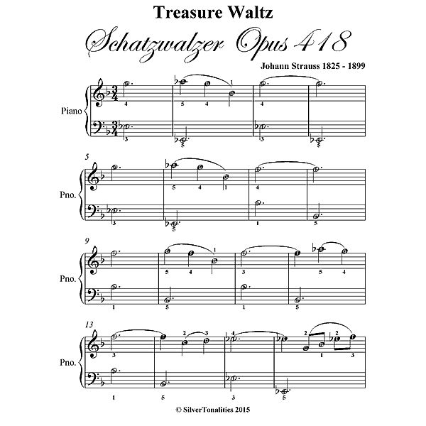 Treasure Waltz Easiest Piano Sheet Music, Johann Strauss