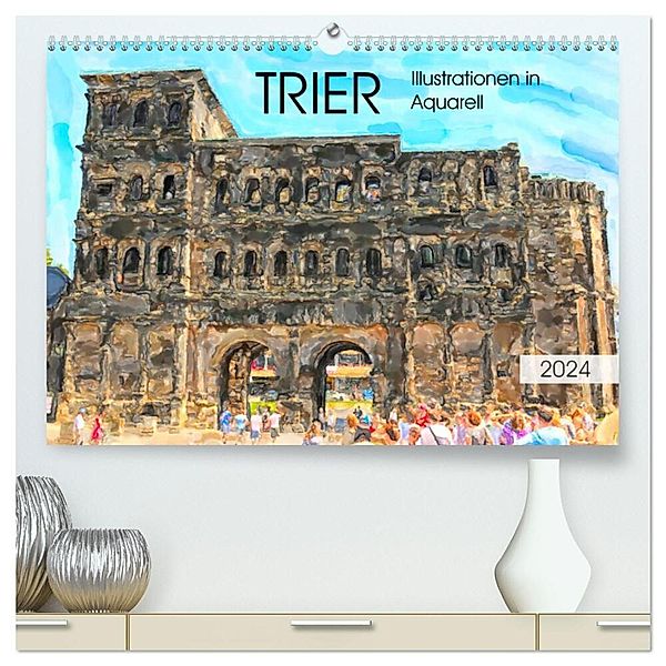 Trier - Illustrationen in Aquarell (hochwertiger Premium Wandkalender 2024 DIN A2 quer), Kunstdruck in Hochglanz, Anja Frost