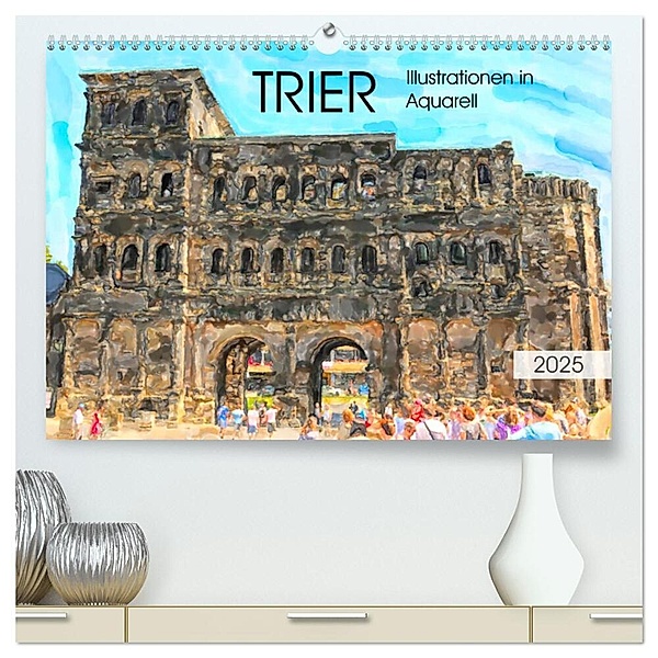 Trier - Illustrationen in Aquarell (hochwertiger Premium Wandkalender 2025 DIN A2 quer), Kunstdruck in Hochglanz, Calvendo, Anja Frost