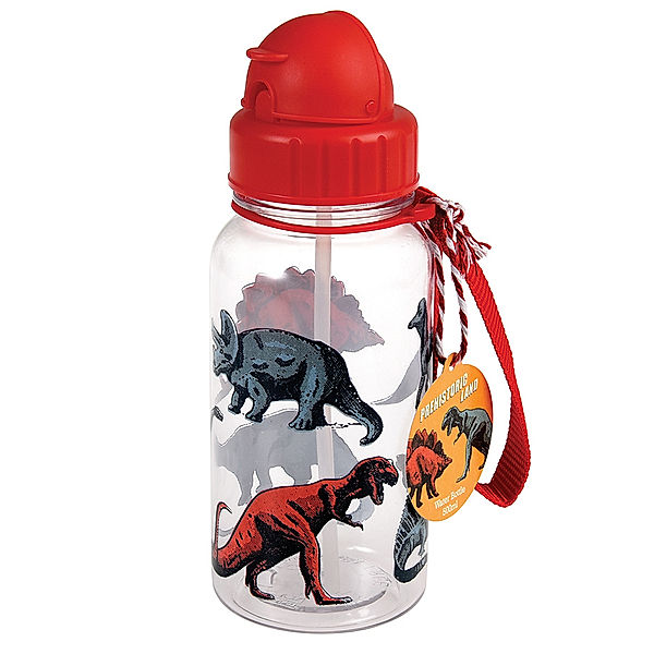 REX London Trinkflasche PREHISTORIC LAND 0,5l mit Trinkhalm in rot