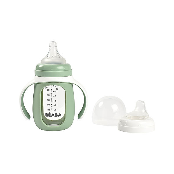 BÉABA Trinklernbecher TWO-IN-ONE (210ml) aus Glas in sage green