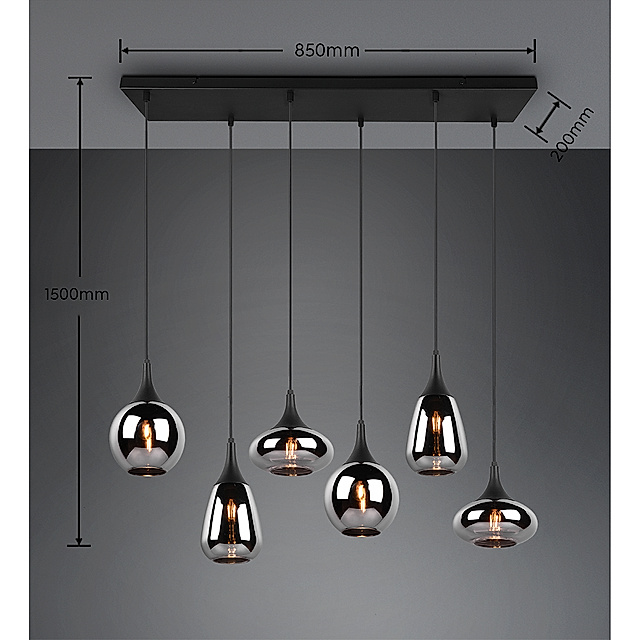 Trio Leuchten Pendelleuchte LUMINA Farbe: schwarz matt, Größe:  H.150xB.93,8xT.34,5 cm | Pendelleuchten