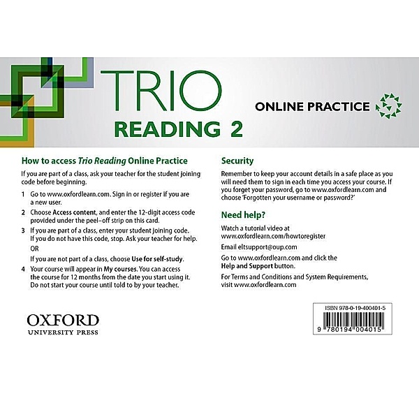Trio Reading 2 Online Students Access Card Pack