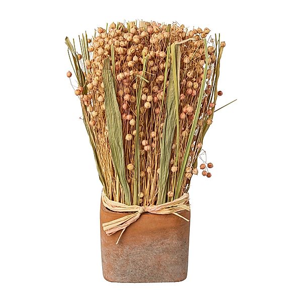 Trockenblumen Gras-Mix im Terracotta-Topf, 10x30 cm in rosa