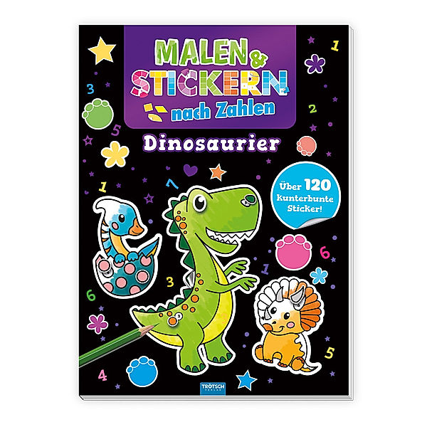 Trötsch Beschäftigungsbuch Malbuch Malen und Stickern nach Zahlen Dinosaurier