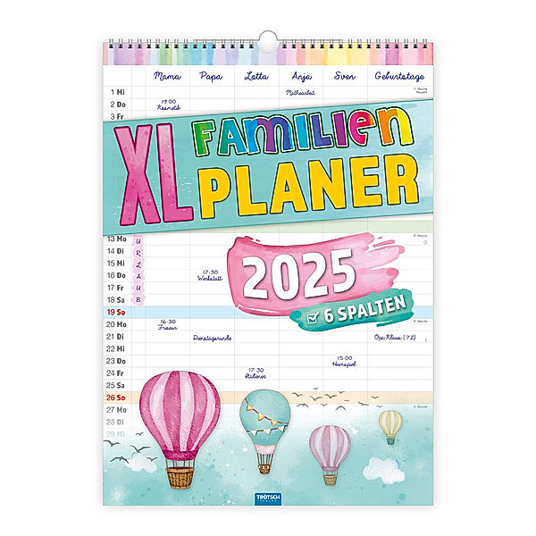 Trötsch Grossbildkalender XL Familenplaner 2025 mit 6 Spalten