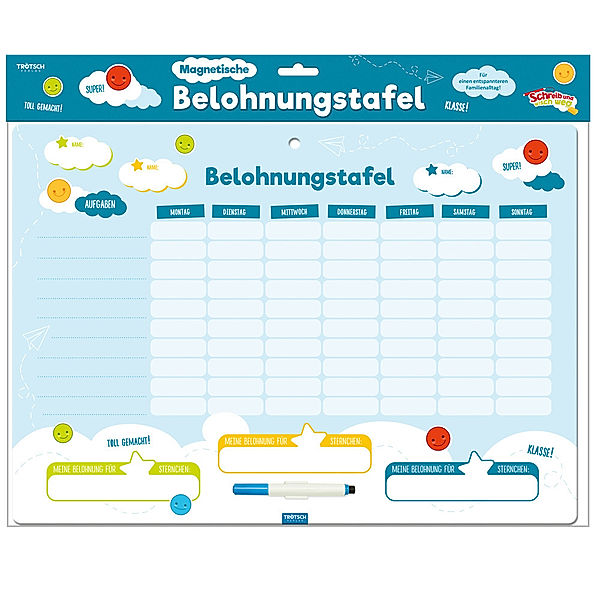 Trötsch Magnetische Belohnungstafel Magnettafel mit Stift und Magneten