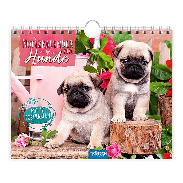Trötsch Notizkalender Querformat Notizkalender Hunde 2024 - mit 12 Postkarten