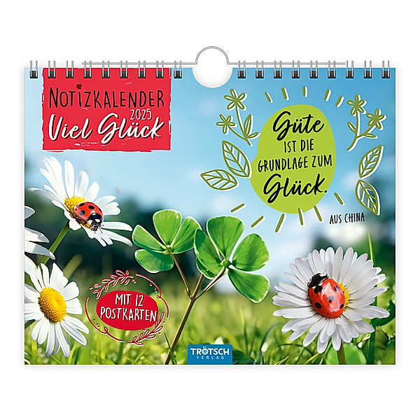 Trötsch Notizkalender Querformat Notizkalender Viel Glück 2025 mit 12 Postkarten