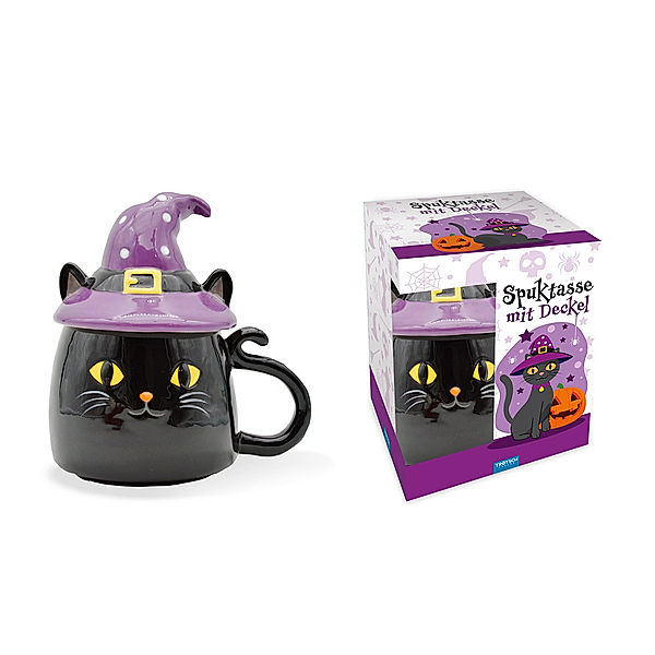 Trötsch Spuktasse mit Deckel Katze Keramiktasse Halloween