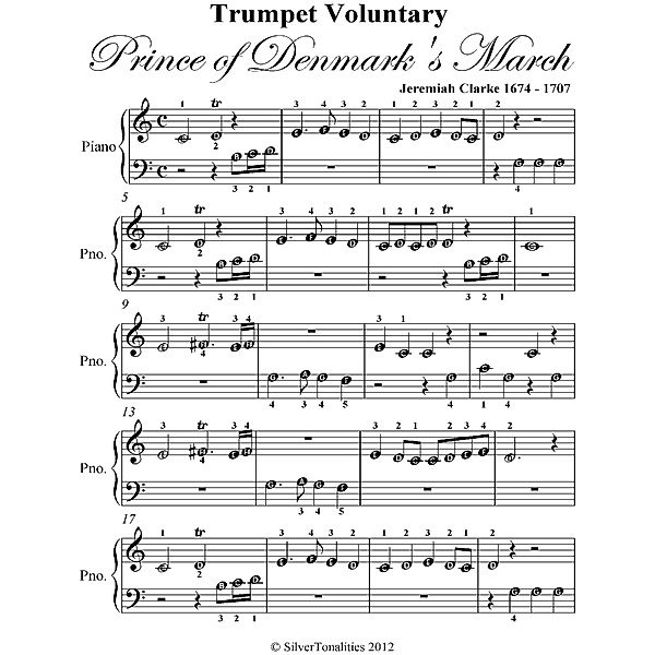 Trumpet Voluntary Prince of Denmark’s March Beginner Piano Sheet Music, Jeremiah Clarke