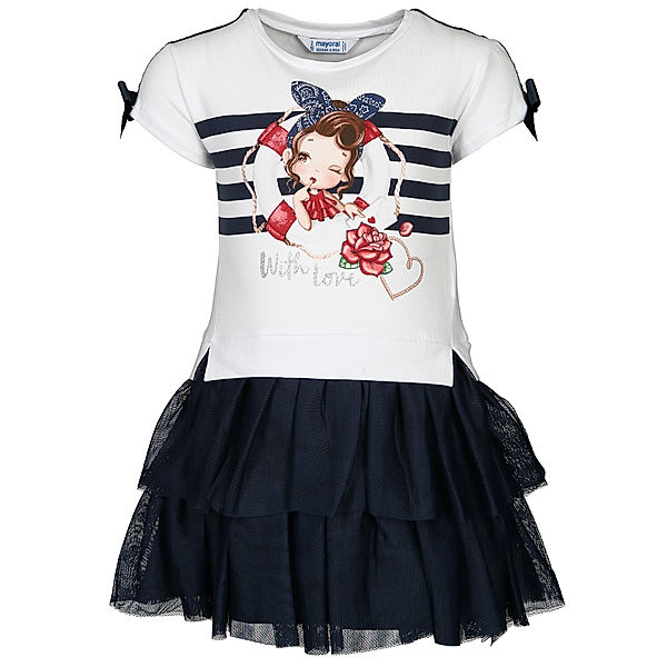 Mayoral Tüll-Kleid SAILOR GIRL mit Schleifchen in blau/weiß